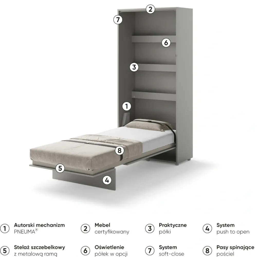 Lenart Tapczany|Półkotapczany Pionowe*PÓŁKOTAPCZAN PIONOWY SZARY BC-03 BED CONCEPT
