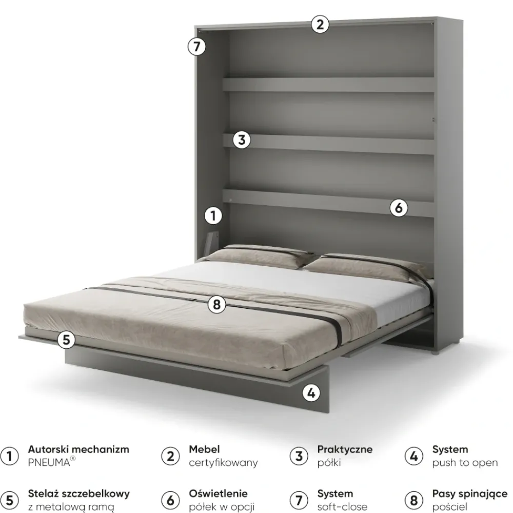 Lenart Tapczany|Półkotapczany Pionowe*PÓŁKOTAPCZAN PIONOWY SZARY BC-13 BED CONCEPT