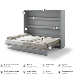 Lenart Tapczany|Półkotapczany Poziome*PÓŁKOTAPCZAN POZIOMY SZARY BC-14 BED CONCEPT