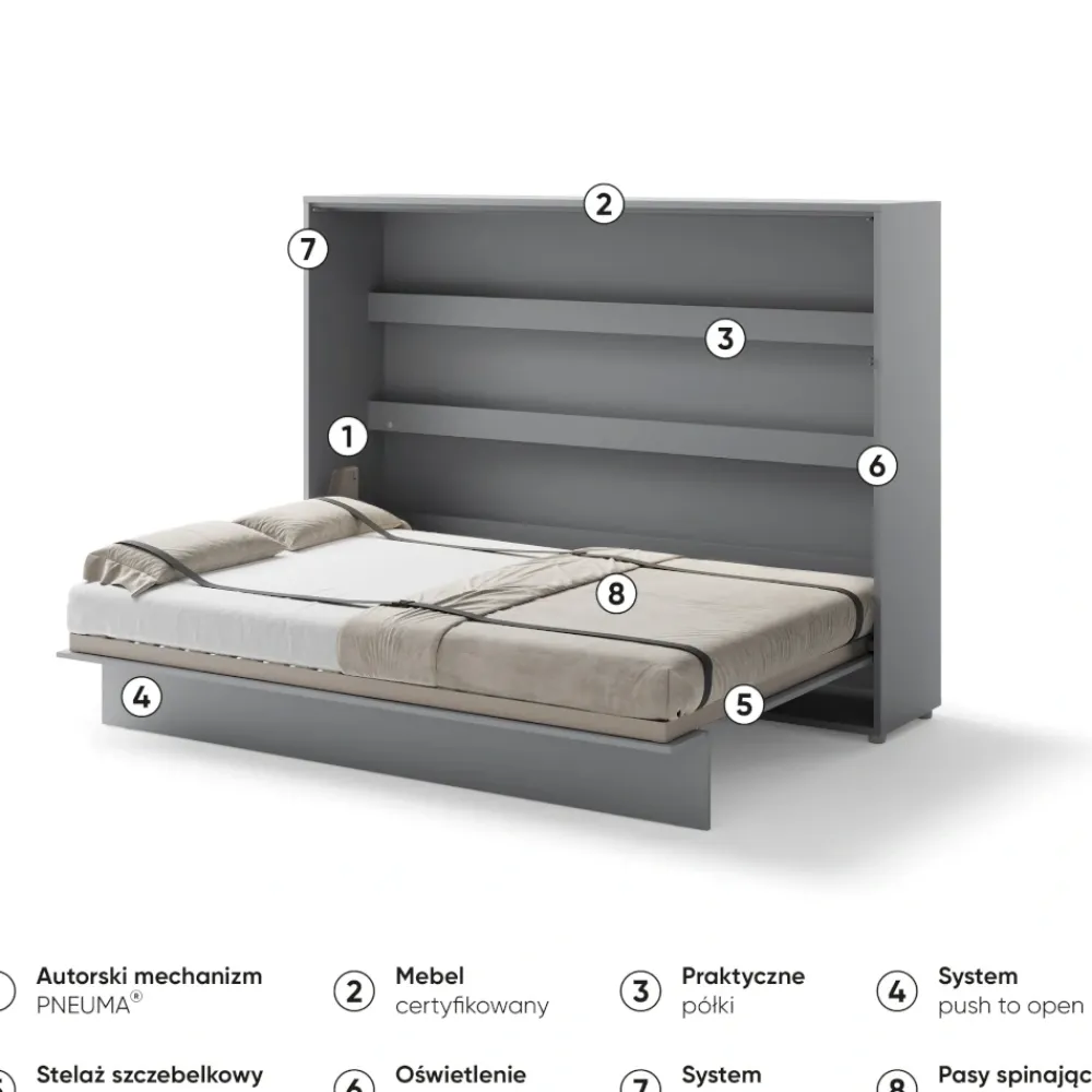 Lenart Tapczany|Półkotapczany Poziome*PÓŁKOTAPCZAN POZIOMY SZARY BC-04 BED CONCEPT