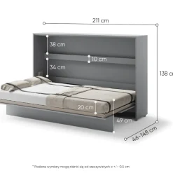 Lenart Tapczany|Półkotapczany Poziome*PÓŁKOTAPCZAN POZIOMY SZARY BC-05 BED CONCEPT