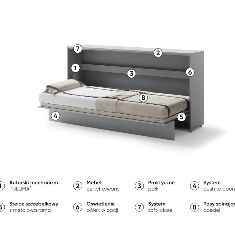 Lenart Tapczany|Półkotapczany Poziome*PÓŁKOTAPCZAN POZIOMY SZARY BC-06 BED CONCEPT