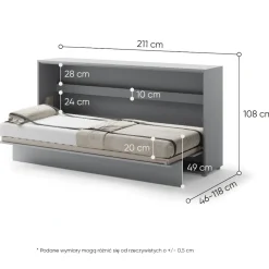 Lenart Tapczany|Półkotapczany Poziome*PÓŁKOTAPCZAN POZIOMY SZARY BC-06 BED CONCEPT