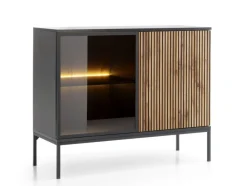 Piaski Komody Do Jadalni|Witryny Do Jadalni*Przeszklona komoda z oświetleniem Neto czarny / dąb wotan