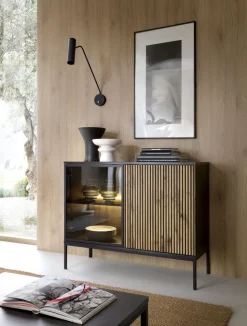 Piaski Komody Do Jadalni|Witryny Do Jadalni*Przeszklona komoda z oświetleniem Neto czarny / dąb wotan