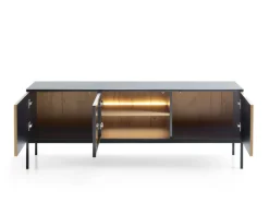 Piaski Szafki Rtv Do Salonu|Szafki Rtv*Przeszklona szafka RTV frezowana z oświetleniem Sento czarny / dąb wotan