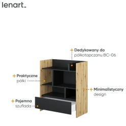 Lenart Tapczany|Nadstawki Do Półkotapczanu*REGAŁ BC-25 DO PÓŁKOTAPCZANU CZARNY / DĄB ARTISAN 92x108 BED CONCEPT
