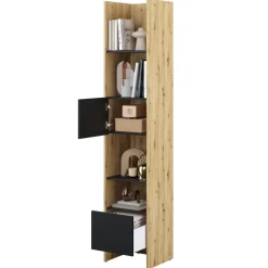 Lenart Tapczany|Nadstawki Do Półkotapczanu*REGAŁ Z SZAFKĄ I PÓŁKAMI BC-23 DO PÓŁKOTAPCZANU CZARNY / DĄB ARTISAN 44x218 BED CONCEPT