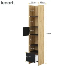 Lenart Tapczany|Nadstawki Do Półkotapczanu*REGAŁ Z SZAFKĄ I PÓŁKAMI BC-23 DO PÓŁKOTAPCZANU CZARNY / DĄB ARTISAN 44x218 BED CONCEPT