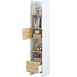 Lenart Tapczany|Nadstawki Do Półkotapczanu*REGAŁ Z SZAFKĄ I PÓŁKAMI BC-23 DO PÓŁKOTAPCZANU DĄB ARTISAN / BIAŁY 44x218 BED CONCEPT