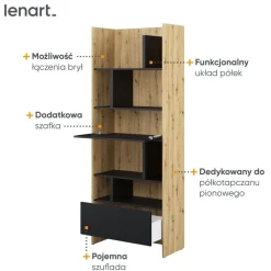 Lenart Tapczany|Nadstawki Do Półkotapczanu*REGAŁ Z SZAFKĄ I PÓŁKAMI BC-22 DO PÓŁKOTAPCZANU CZARNY / DĄB ARTISAN 84x218 BED CONCEPT