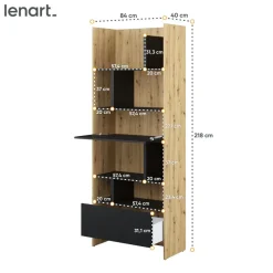 Lenart Tapczany|Nadstawki Do Półkotapczanu*REGAŁ Z SZAFKĄ I PÓŁKAMI BC-22 DO PÓŁKOTAPCZANU CZARNY / DĄB ARTISAN 84x218 BED CONCEPT