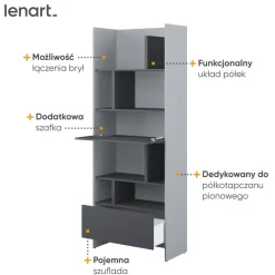 Lenart Tapczany|Nadstawki Do Półkotapczanu*REGAŁ Z SZAFKĄ I PÓŁKAMI BC-22 DO PÓŁKOTAPCZANU GRAFITOWY / SZARY 84x218 BED CONCEPT