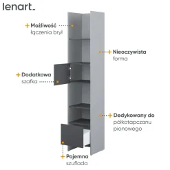 Lenart Tapczany|Nadstawki Do Półkotapczanu*REGAŁ Z SZAFKĄ I PÓŁKAMI BC-23 DO PÓŁKOTAPCZANU GRAFITOWY / SZARY 44x218 BED CONCEPT