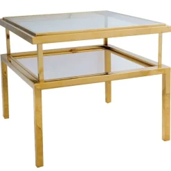 ArteHome Stoliki Kawowe I Ławy*Stoliczek kawowy Janssen 55/55/65cm złoty z dwoma szklanymi kwadratowymi blatami