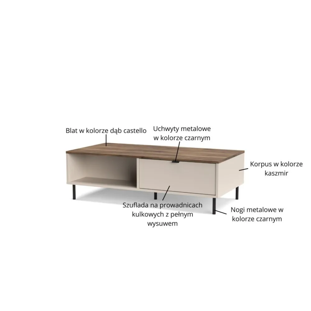 Mebelbos Ławy I Stoliki Do Salonu|Stoliki Kawowe I Ławy*Stolik kawowy ława EVO 1s/120 cm kaszmir / dąb castello EO-04