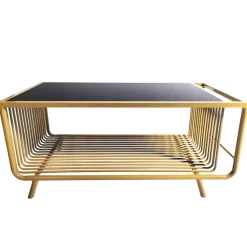 ArteHome Stoliki Kawowe I Ławy*Stolik kawowy glamour Bonda miodowy 100/50cm z czarnym hartowanym szkłem