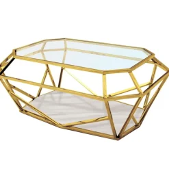 ArteHome Stoliki Kawowe I Ławy*Stolik kawowy glamour Emerald 100/70/41cm złoty ze szklanym i marmurowym blatem