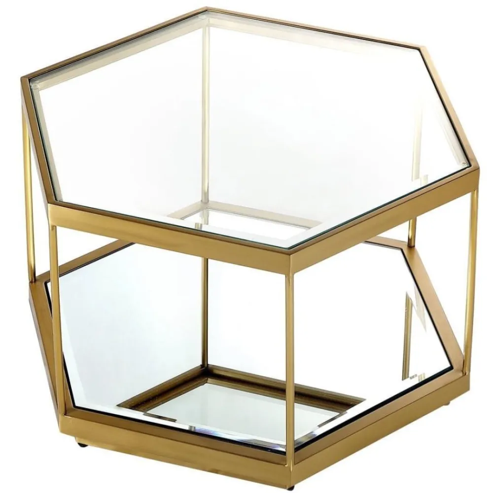 ArteHome Stoliki Kawowe I Ławy*Stolik kawowy Grafik 60/37/52cm złoty szklany z dodatkowym lustrzanym blatem