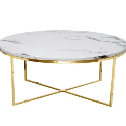 ArteHome Stoliki Kawowe I Ławy*Stolik kawowy Pelio glamour z blatem z białego marmuru osadzony na złotym stelażu 90/90/42 cm