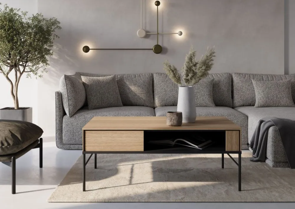 Lenart Ławy I Stoliki Do Salonu|Stoliki Kawowe I Ławy*Stolik kawowy z półką VISSO VI-09 dąb linearny