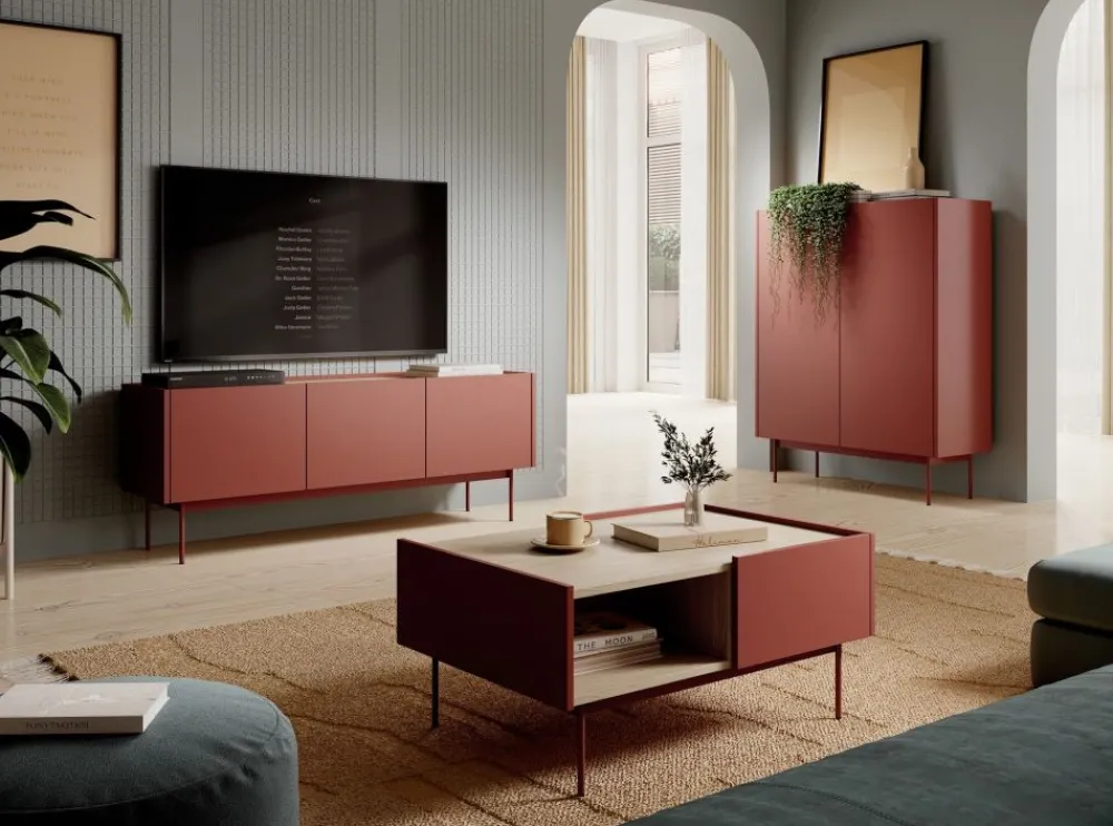 Piaski Ławy I Stoliki Do Salonu|Stoliki Kawowe I Ławy*Stolik kawowy z szufladami Colour ceramiczny czerwony