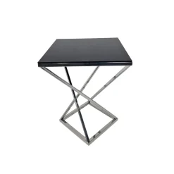 ArteHome Stoliki Kawowe I Ławy*Stolik pomocniczy glamour Bari 48/48/57,5cm boczny stolik nocny czarne szkło srebrny
