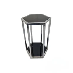 ArteHome Stoliki Kawowe I Ławy*Stolik pomocniczy glamour Verona 36/41/61cm boczny stolik nocny czarne szkło srebrny