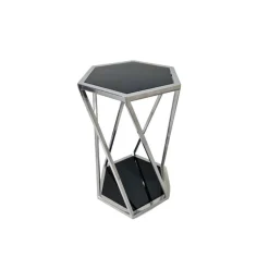 ArteHome Stoliki Kawowe I Ławy*Stolik pomocniczy glamour Palermo 36/41/61cm boczny stolik nocny czarne szkło srebrny