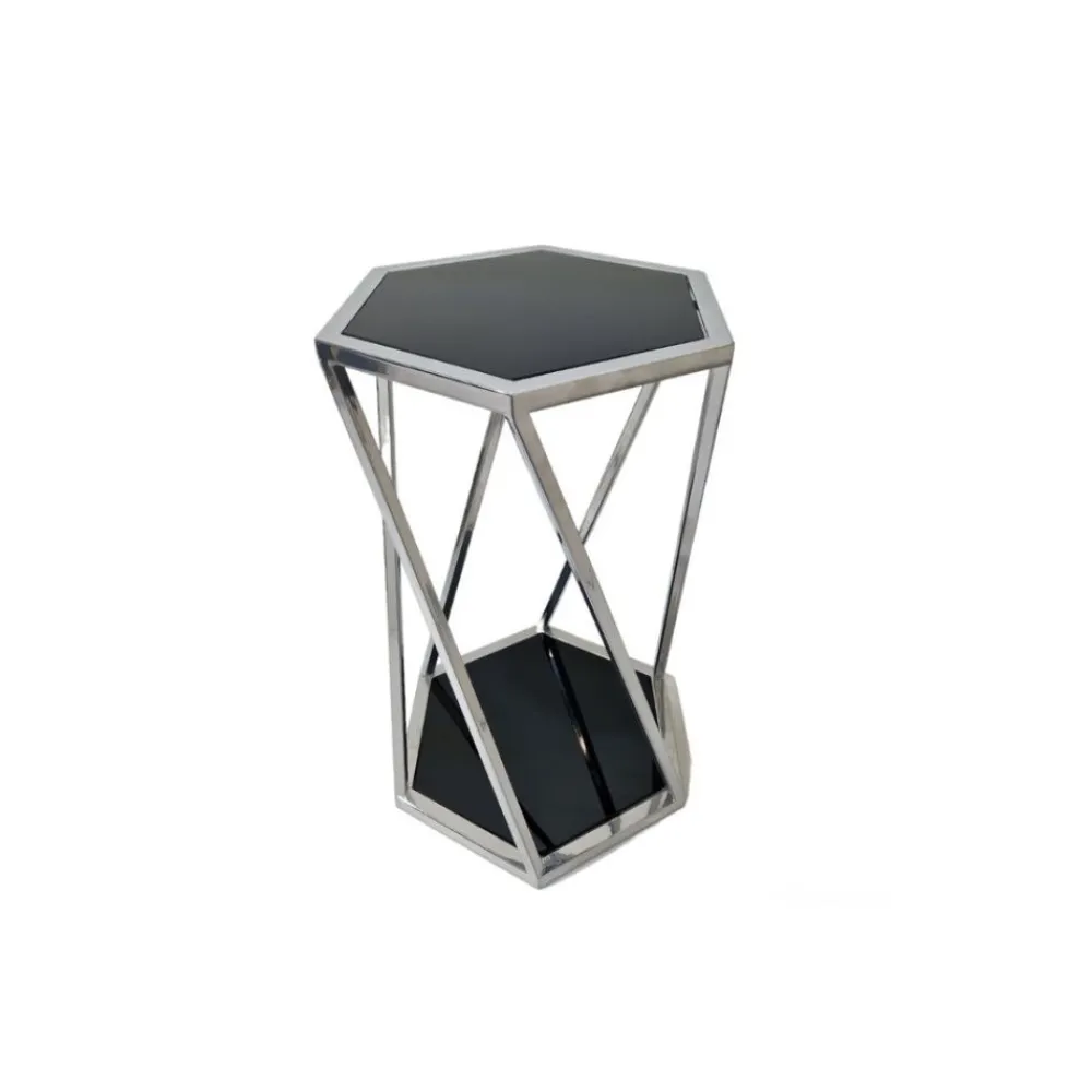 ArteHome Stoliki Kawowe I Ławy*Stolik pomocniczy glamour Palermo 36/41/61cm boczny stolik nocny czarne szkło srebrny