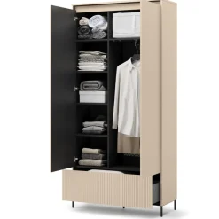 Lenart Szafy Do Przedpokoju|Szafy Do Sypialni*Szafa na ubrania z lamelami TREND TG-02 Beż piaskowy + czarny