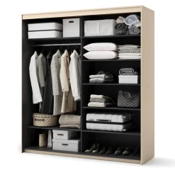 Lenart Szafy Do Przedpokoju|Szafy Do Sypialni*Szafa na ubrania z lustrem do sypialni 200x222cm TREND SYPIALNIA TS-01 Beż piaskowy + czarny