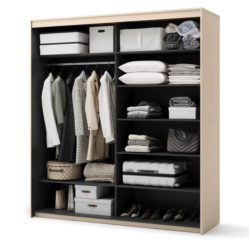 Lenart Szafy Do Przedpokoju|Szafy Do Sypialni*Szafa na ubrania z lustrem do sypialni 200x222cm TREND SYPIALNIA TS-01 Beż piaskowy + czarny