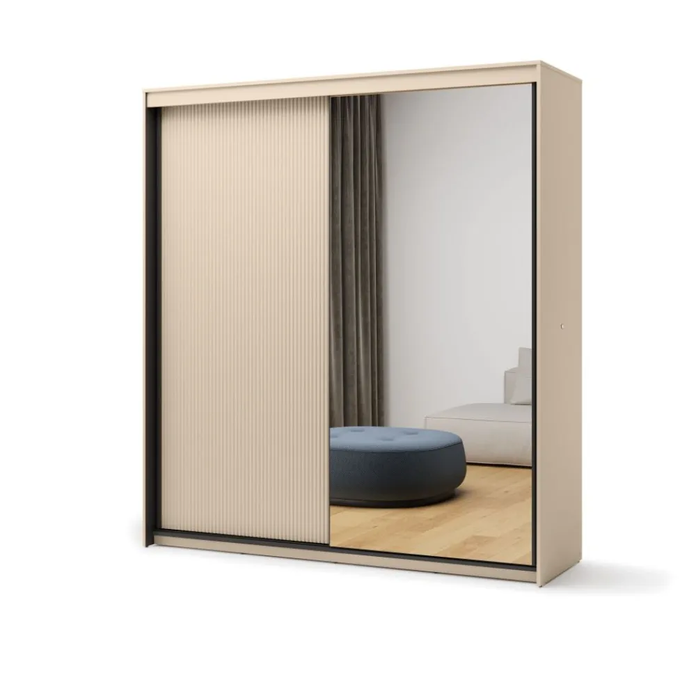 Lenart Szafy Do Przedpokoju|Szafy Do Sypialni*Szafa na ubrania z lustrem do sypialni 200x222cm TREND SYPIALNIA TS-01 Beż piaskowy + czarny