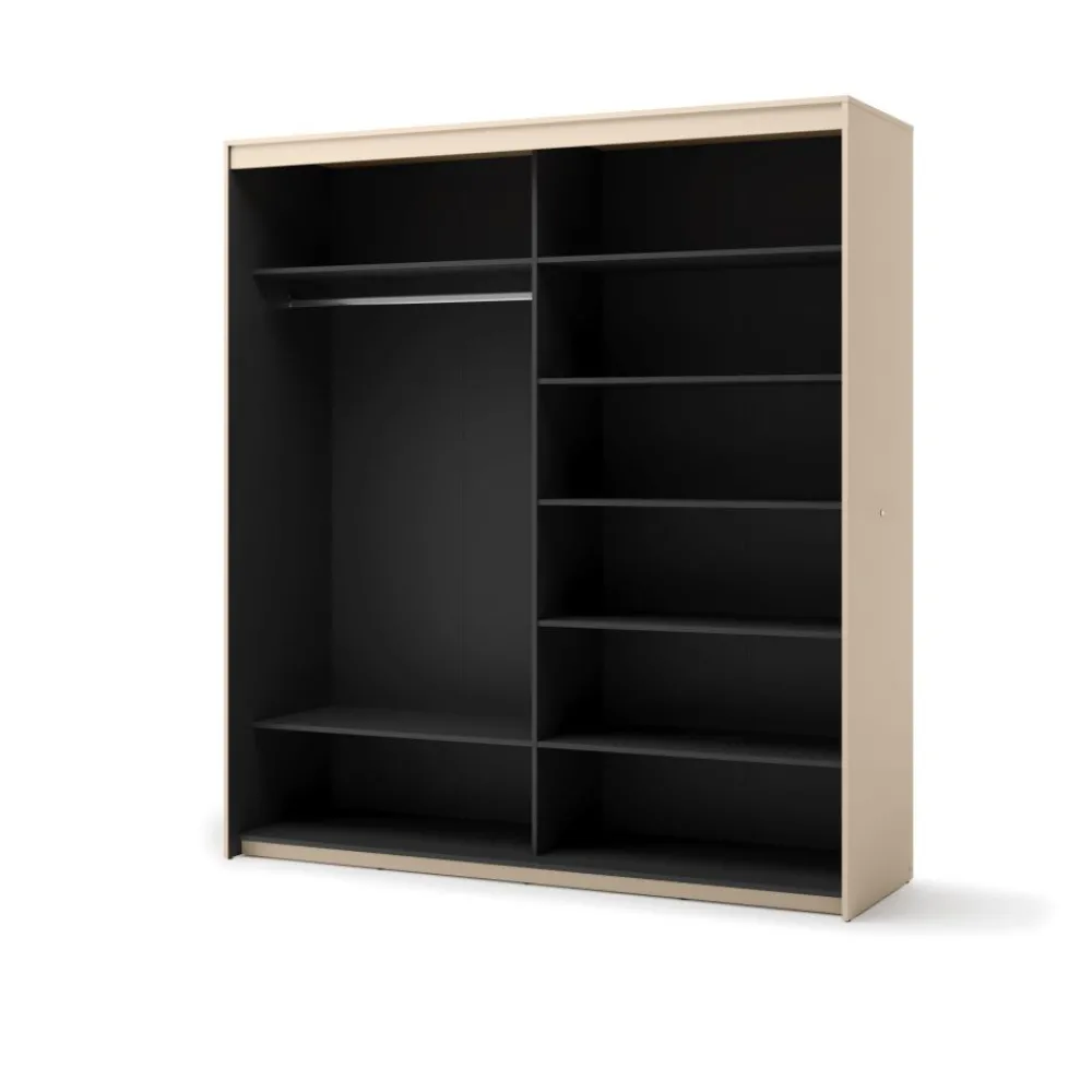 Lenart Szafy Do Przedpokoju|Szafy Do Sypialni*Szafa na ubrania z lustrem do sypialni 200x222cm TREND SYPIALNIA TS-01 Beż piaskowy + czarny