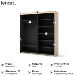Lenart Szafy Do Przedpokoju|Szafy Do Sypialni*Szafa na ubrania z lustrem do sypialni 200x222cm TREND SYPIALNIA TS-01 Beż piaskowy + czarny