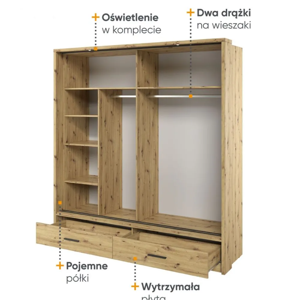 Lenart Szafy Do Przedpokoju|Szafy Do Sypialni*Szafa przesuwna z lustrem Arti AR-05 dąb artisan