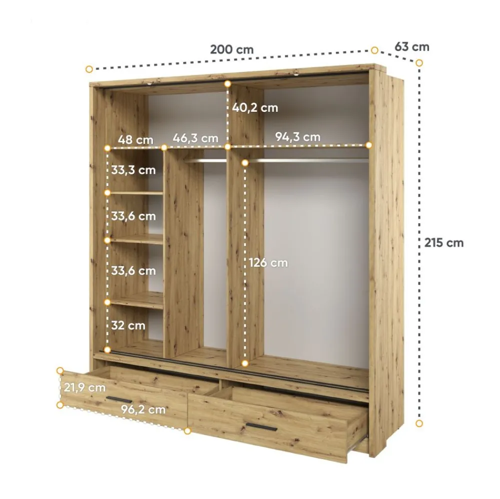 Lenart Szafy Do Przedpokoju|Szafy Do Sypialni*Szafa przesuwna z lustrem Arti AR-05 dąb artisan