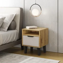 Dzieci Mebelbos Szafki Nocne Do Pokoju Młodzieżowego|Szafki Nocne Do Pokoju Dziecięcego*Szafka nocna dab artisan i kaszmir 1S, ryflowany front BORG DUO