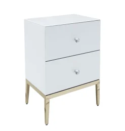 ArteHome Komody*Szafka nocna Milan 50/40/66cm z białego szkła na złotych nóżkach