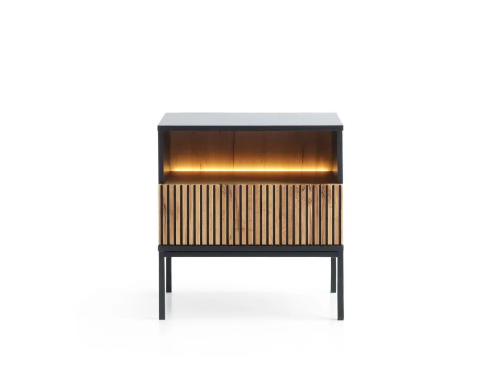 Piaski Szafki Nocne*Szafka nocna ryflowana Sento czarny / dąb wotan