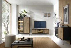 Piaski Szafki Nocne*Szafka nocna ryflowana Sento czarny / dąb wotan