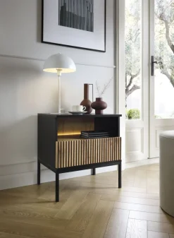 Piaski Szafki Nocne*Szafka nocna ryflowana Sento czarny / dąb wotan