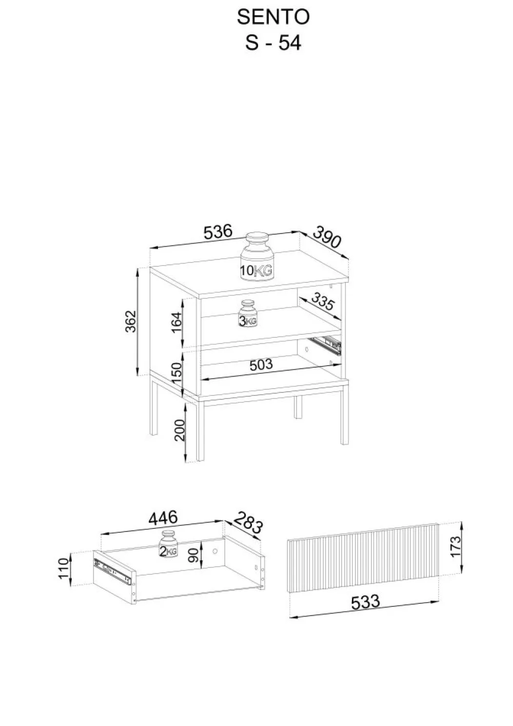 Piaski Szafki Nocne*Szafka nocna ryflowana Sento czarny / dąb wotan