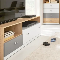 Meblar Szafki Rtv Do Salonu|Szafki Rtv*Szafka RTV do pokoju PIXEL PX11 biały,szary,dąb biszkoptowy