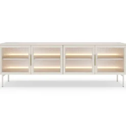 Laski Meble Szafki Rtv Do Salonu|Szafki Rtv*Szafka RTV Lumi 4D – kaszmir / złote uchwyty / białe nóżki z oświetleniem LED i hartowanym szkłem