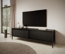 Laski Meble Szafki Rtv Do Salonu|Szafki Rtv*Szafka RTV ryflowana z szafkami 187 cm Senso 2d czarna