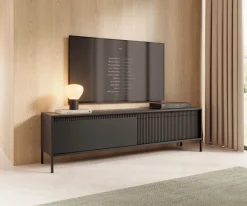 Laski Meble Szafki Rtv Do Salonu|Szafki Rtv*Szafka RTV ryflowana z szafkami 187 cm Senso 2d czarna