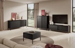 Laski Meble Szafki Rtv Do Salonu|Szafki Rtv*Szafka RTV ryflowana z szafkami 187 cm Senso 2d czarna