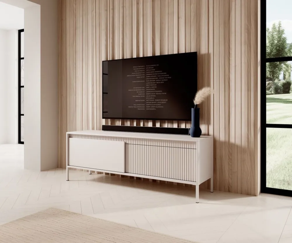 Laski Meble Szafki Rtv Do Salonu|Szafki Rtv*Szafka RTV ryflowana z szafkami Senso 2d beżowa